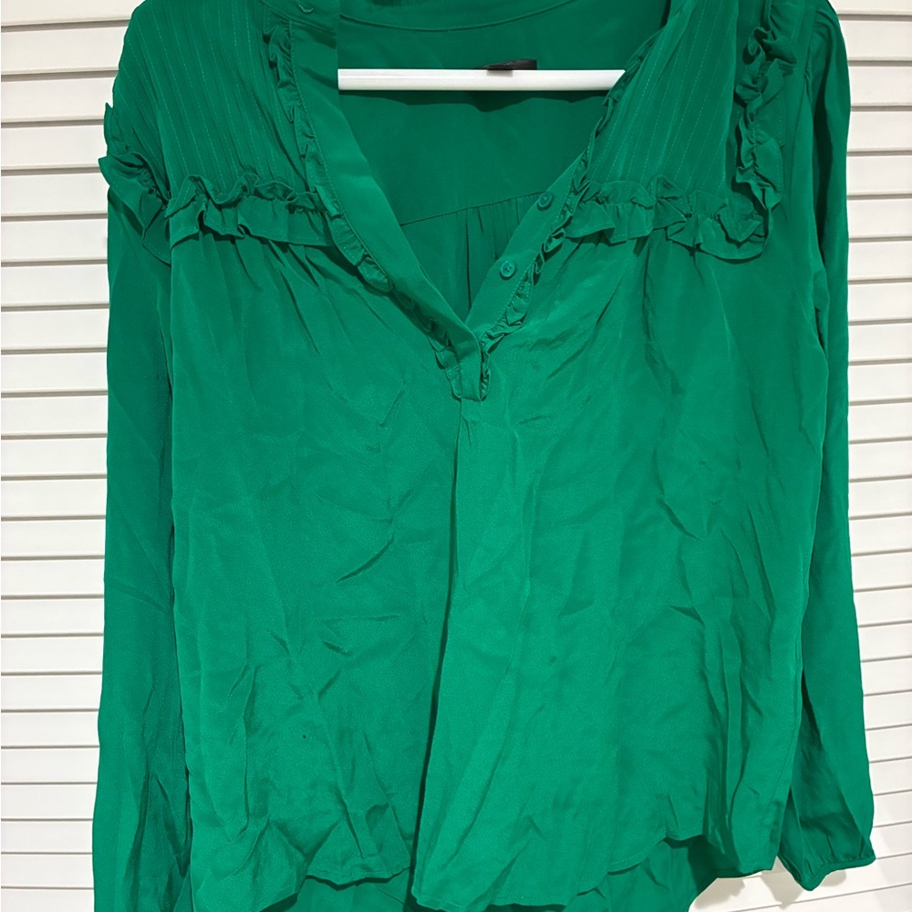 J. Crew Vibrant Green Ruffled Blouse